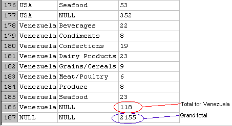 Sample results from the WITH ROLLUP query