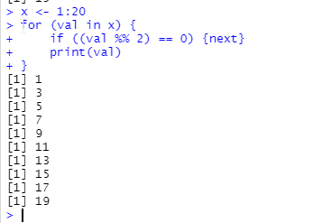 results showing odd numbers printed