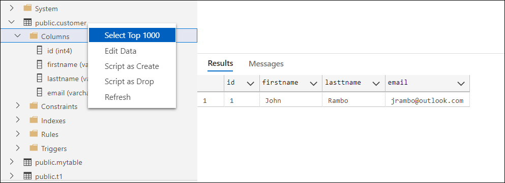 azure data studio erase data from a table