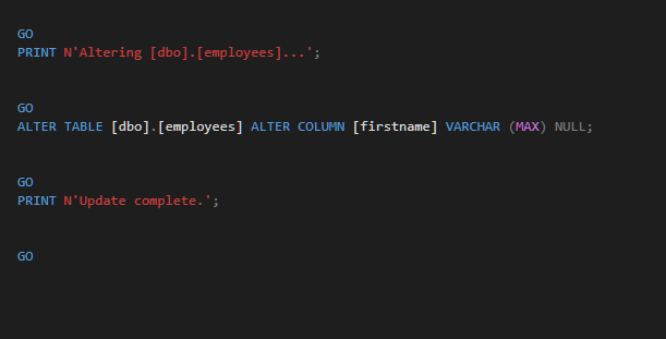 alter column when dropping a non null constraint
