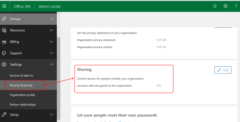 PBI O365 Admin Center - Disable Sharing