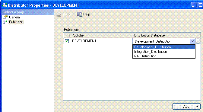 Specifying a distribution database for a publisher