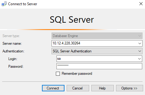 Connect to container from SSMS