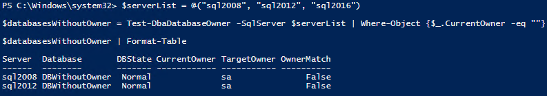 Test-DbaDatabaseOwner_default_mutipleServers