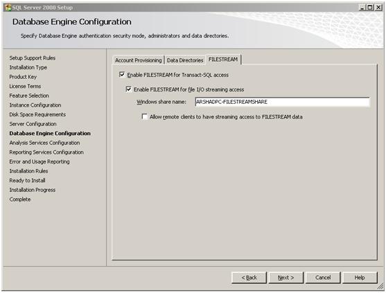 Enable Filestream during installation