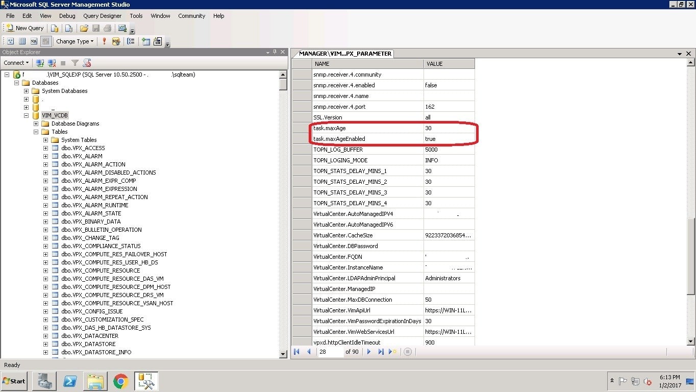 vCenter Server fails to start, Purge and Shrink Vcenter SQL Database