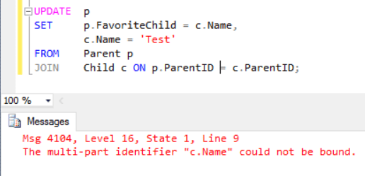 Update join updating multiple tables throws error