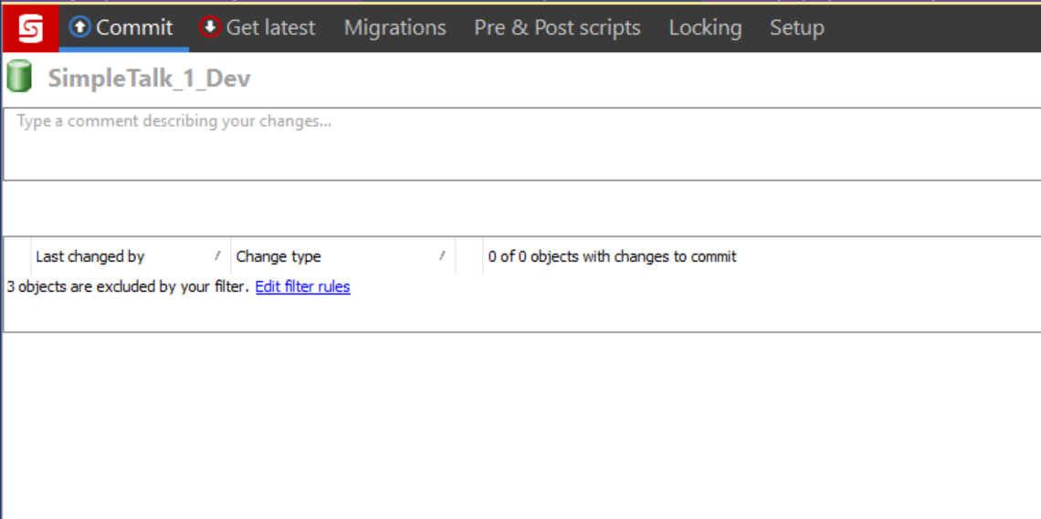 SQL Source Control shows no changes