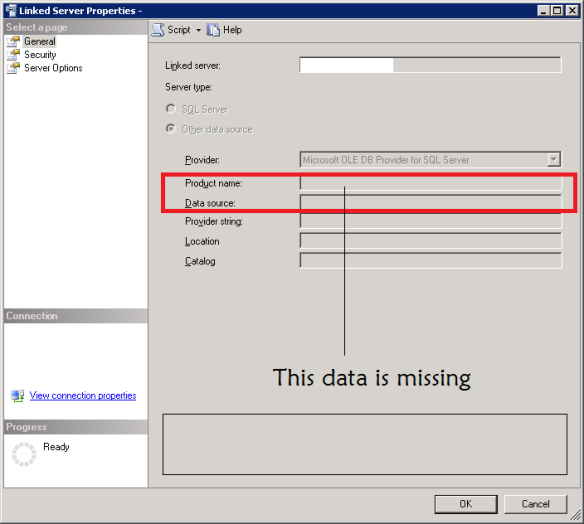 Linked Sever Issue Missing