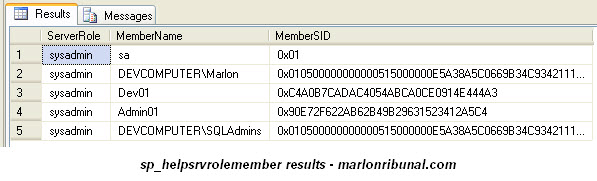sp_helpsrvrolemember System Stored Procedure sp_helpsrvrolemember to return logins with certain role in sql server