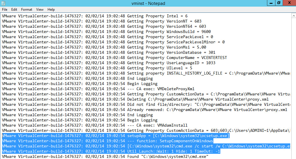 vmware vcenter server installation log file vcenter on win2012r2 04