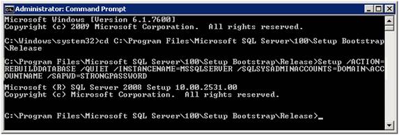 rebuild master database sql server 2008 r2