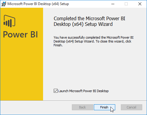 completed power bi desktop installation
