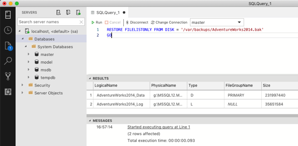 Getting the logical file names of our database... Getting the logical file names of our database...