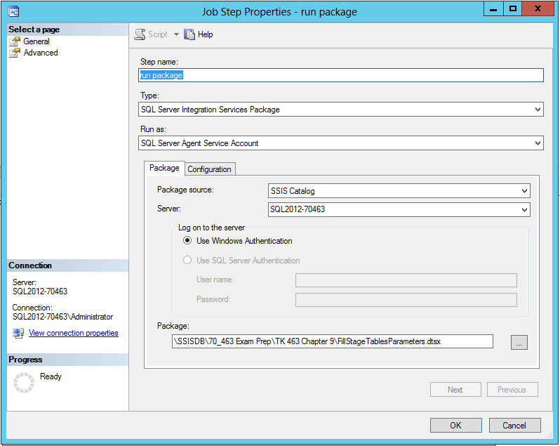Executing a package via a SQL Server Agent job