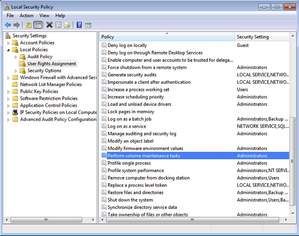 Granting the permission through secpol.msc Granting the permission through secpol.msc