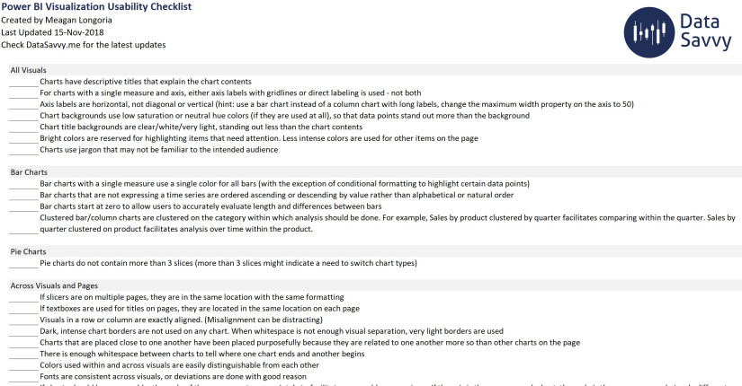 Screenshot of Power BI Visualization Usability Checklist