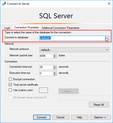 select database in connection SSMS