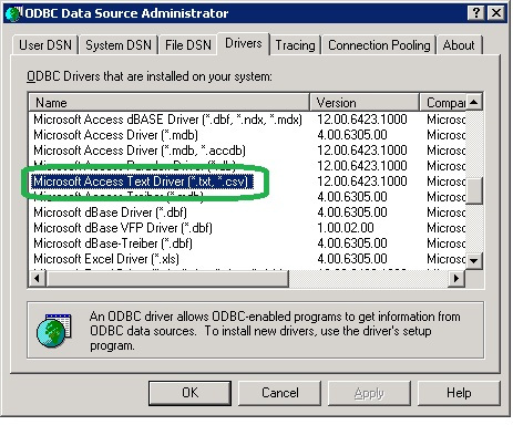 Microsoft text driver txt csv как установить