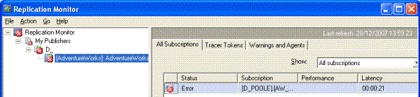 Replication monitor main dialogue