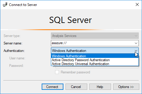 Azure SSAS with password in SSMS