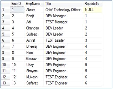 Hierarchy in table.