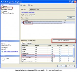 Setting TablePermissions In SQL Server 2008 R2 Grant SELECT To User For A Particular Table
