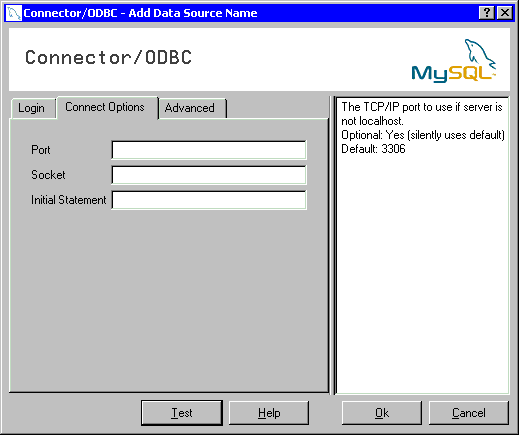 ODBC Connection connection settings dialogue