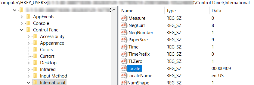 update locale in registry