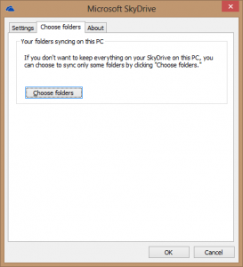 SkyDrive Properties Choose Folders To Sync With SkyDrive