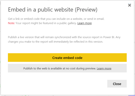 Power BI publish to web preview