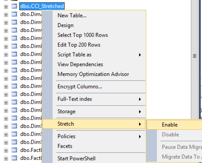Enable Stretching CCI on Clustered Columnstore