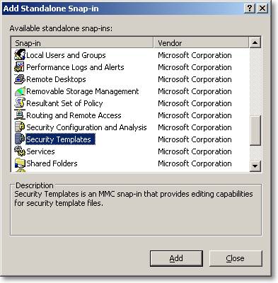 Add in security templates