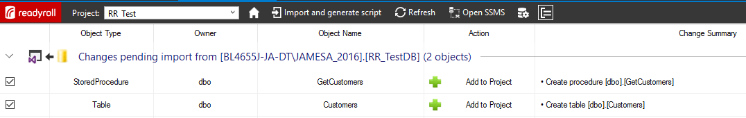 Redgate ReadyRoll New Objects Detected