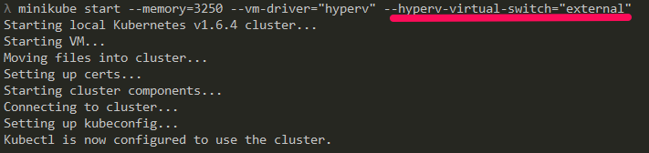 Kubernetes Hyper-V VM start with external network