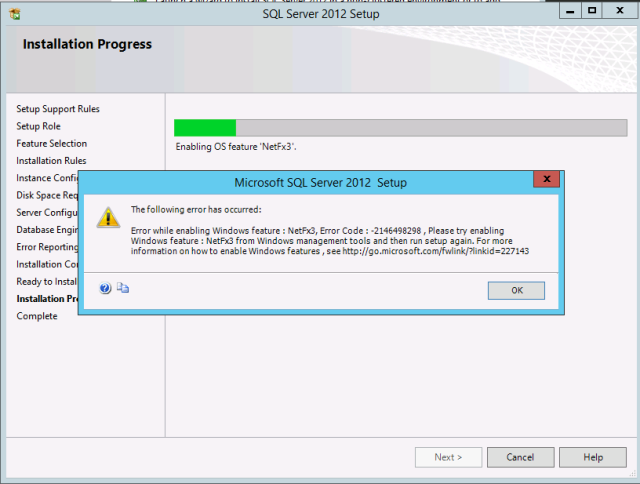 Ошибка при включении компонента windows netfx3 sql server 2012