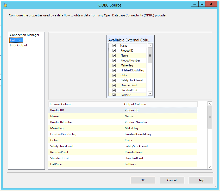 ODBC Source - Columns