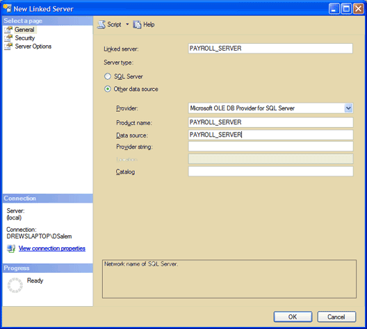Image of linked server setup