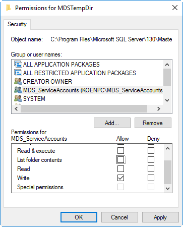 set permissions on temp folder