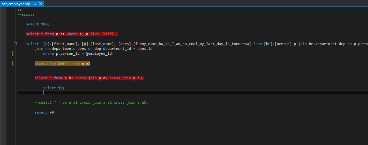 highlight expensive queries in stored procedures in ssdt