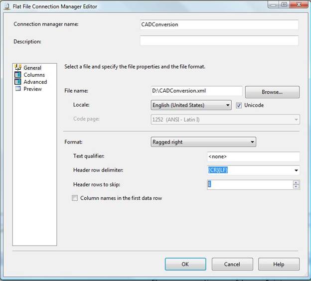 Flat File connector properties