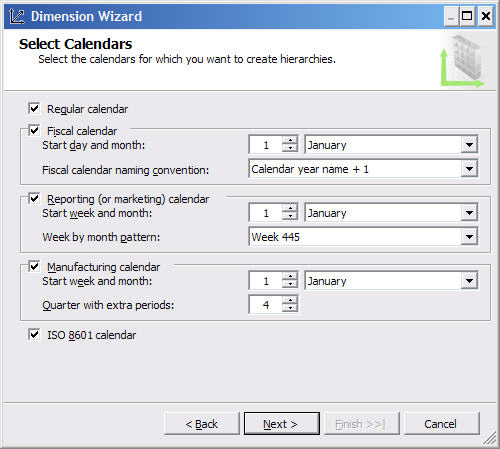 Figure 7. Specifying the calendars and their details