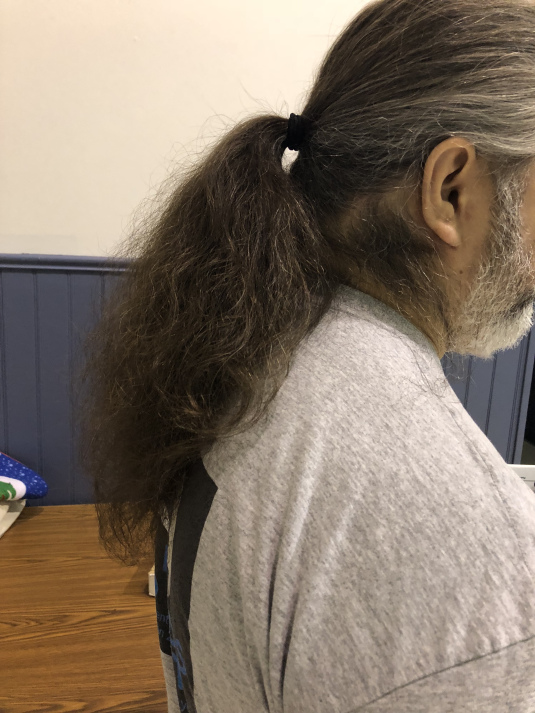 Before the haircut - in the ponytail