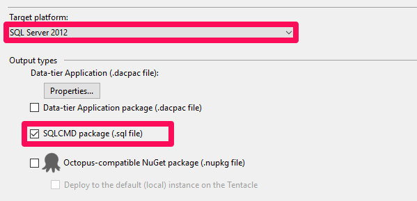 readyroll project settings sqlcmd package