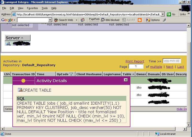 DDL audit with details