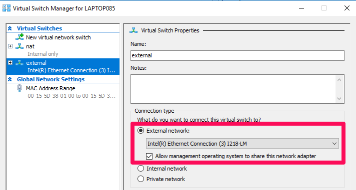 Hyper-V external network for Kubernetes