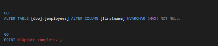 alter column chen going from a varchar to an nvarchar