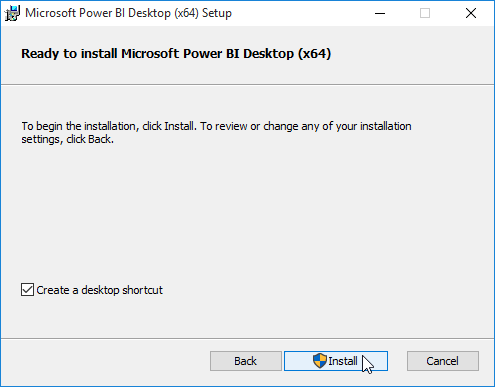confirm installation of power bi desktop