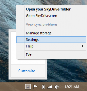 SkyDrive Setting Context Menu Change SkyDrive Setting on Windows 8