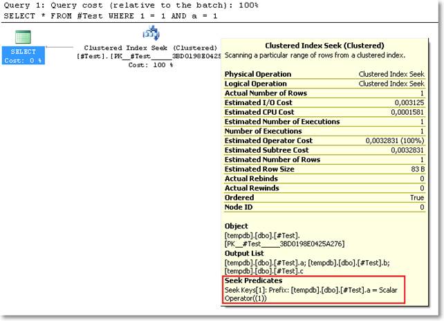 Execution plan with clustered index seek details